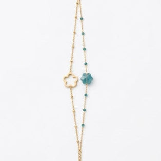 Bracelet Bloom double rangs fleur nacrée émeraude doré fond blanc acier inoxydable – KD Softy Bijoux