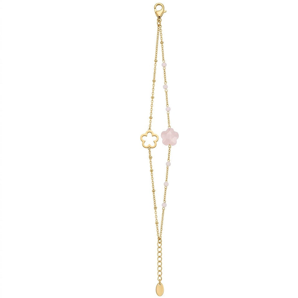 Bracelet Bloom double rangs fleur nacrée rose poudré doré fond blanc acier inoxydable – KD Softy Bijoux