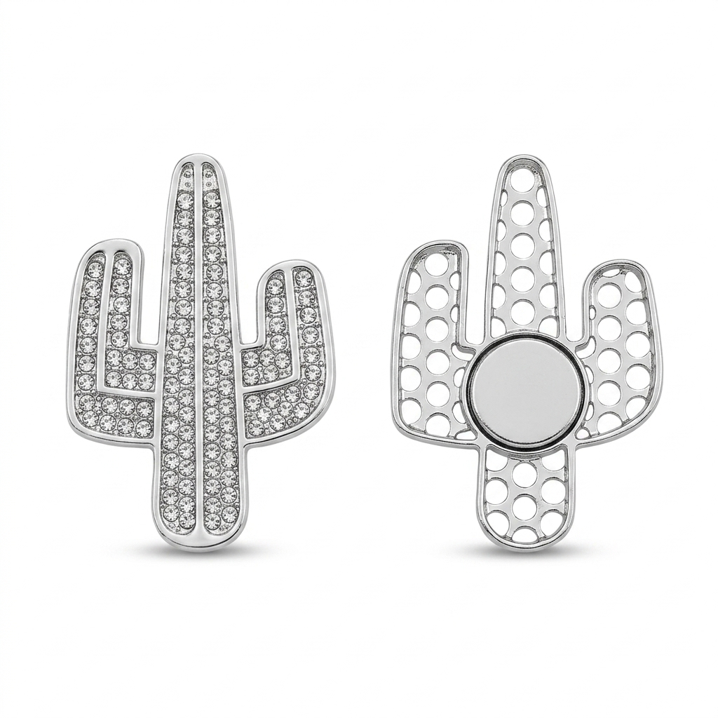 Broche aimantée Sienna cactus recto verso système magnétique sans épingle fond blanc KD Softy Bijoux