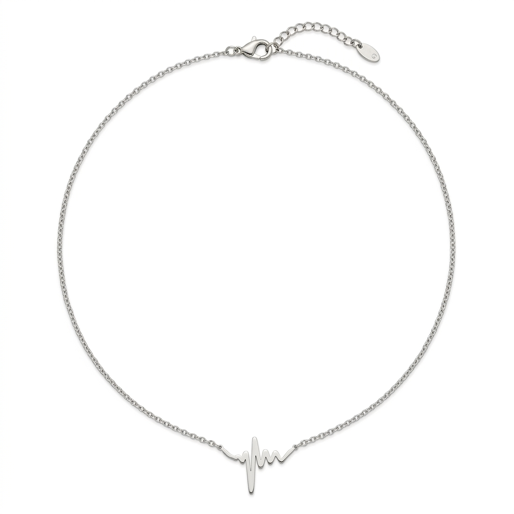 Collier Pulse pendentif battement cœur heartbeat argenté fond blanc KD Softy Bijoux
