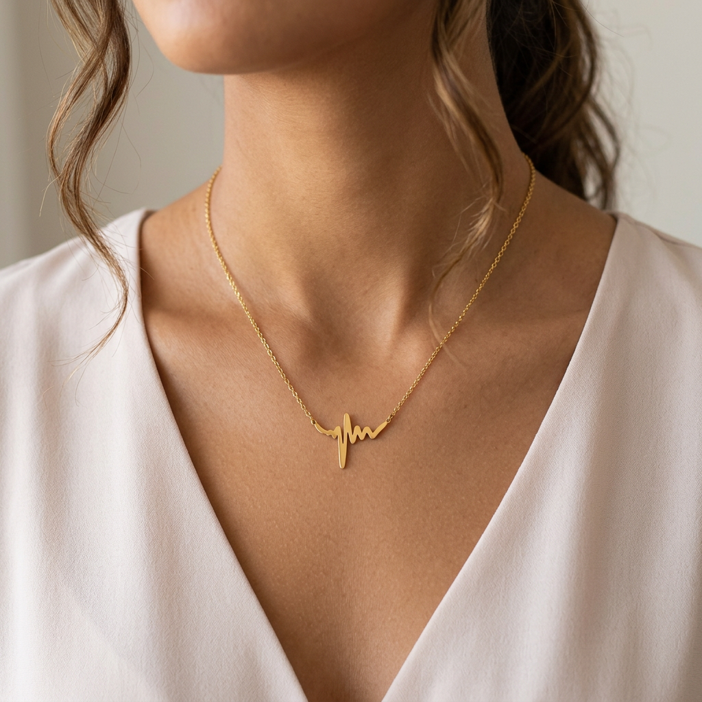 Collier Pulse pendentif battement cœur doré gros plan cou décolleté femme KD Softy Bijoux