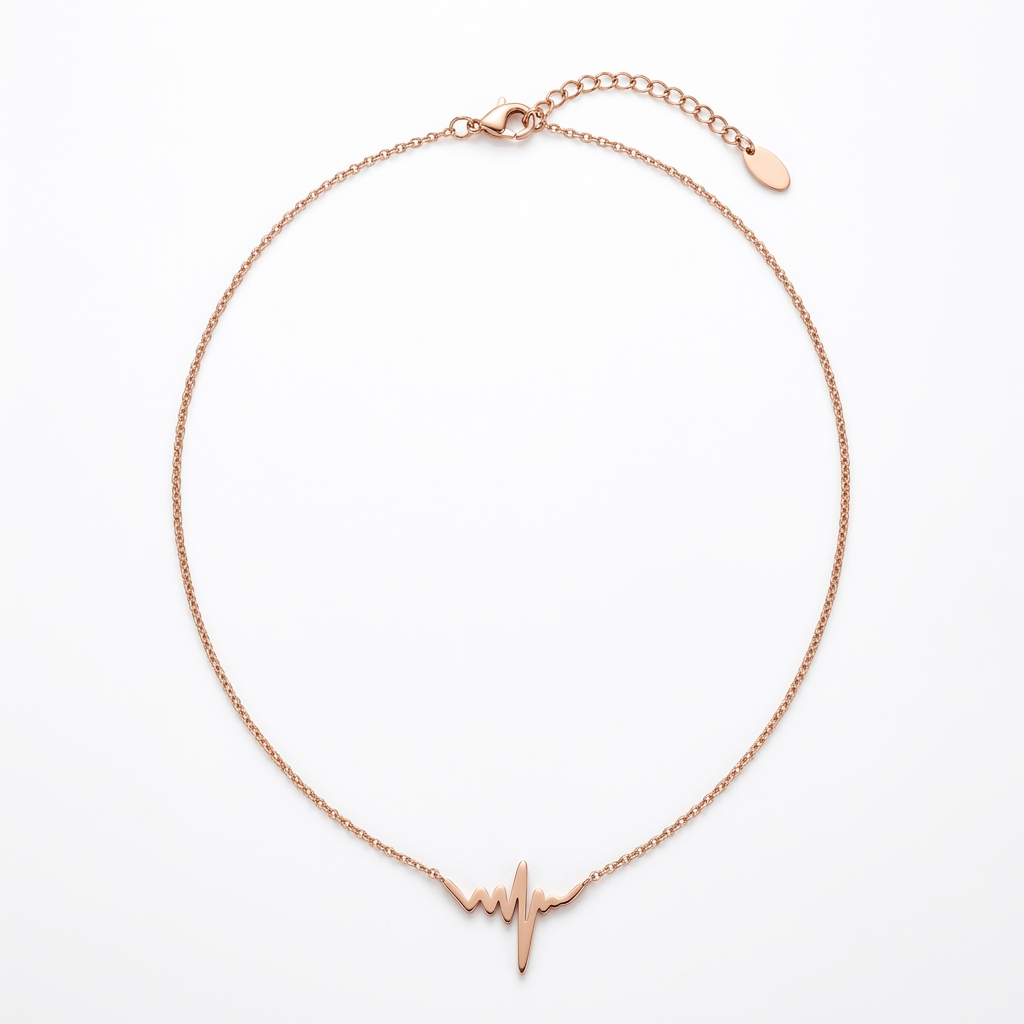 Collier Pulse pendentif battement cœur heartbeat or rose fond blanc KD Softy Bijoux