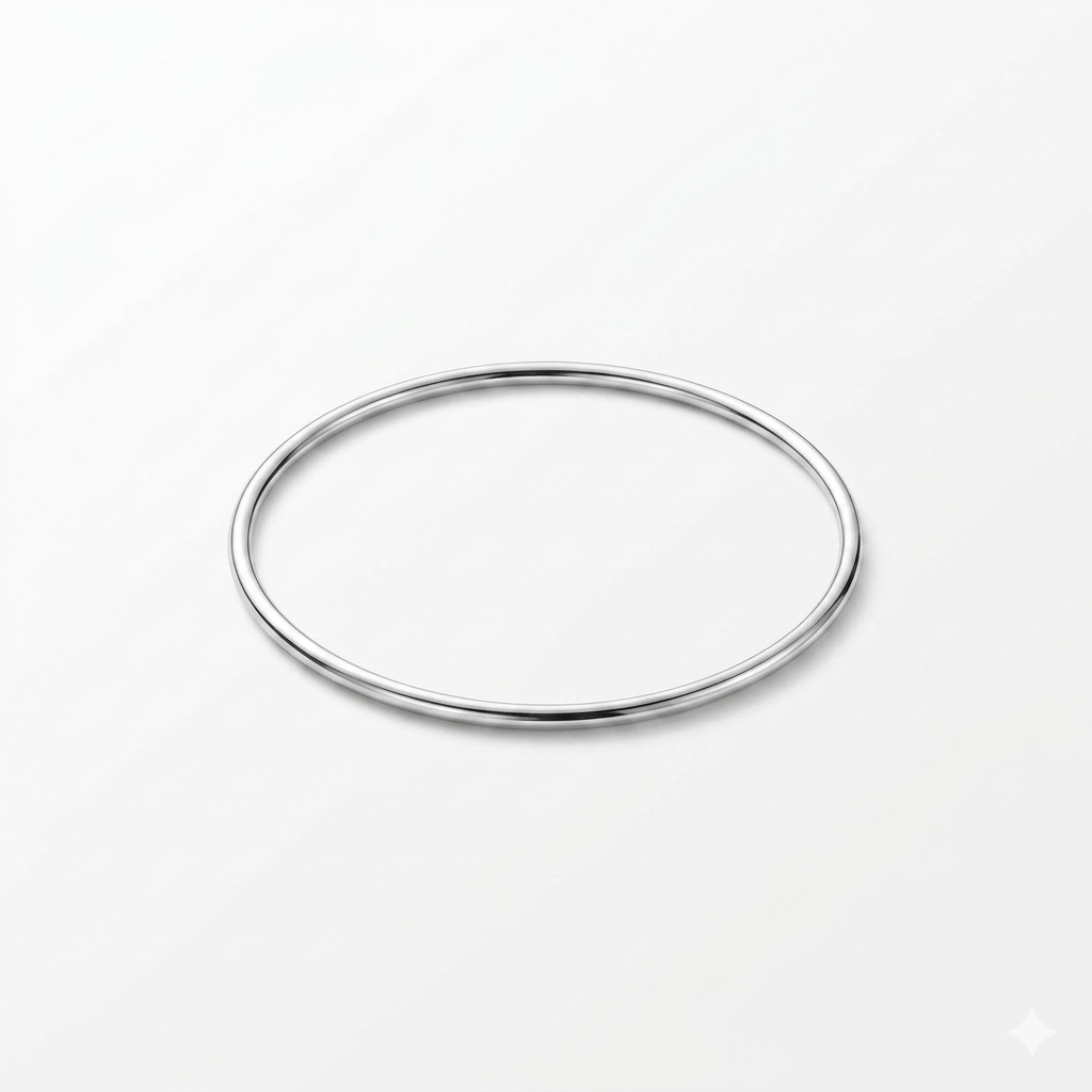 Jonc Elle argenté fin acier inoxydable lisse brillant fond blanc KD Softy Bijoux