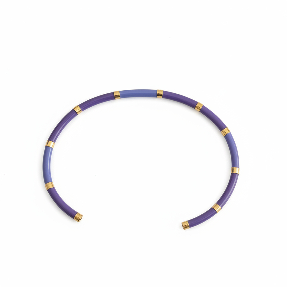 Jonc Mara bracelet fin tube en acier inoxydable couleur lilas avec anneaux dorés – KD Softy Bijoux