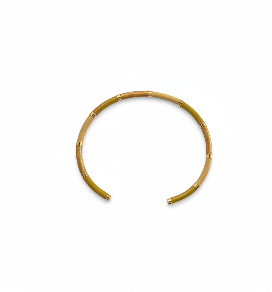 Jonc Mara bracelet fin tube en acier inoxydable couleur moutarde avec anneaux dorés – KD Softy Bijoux